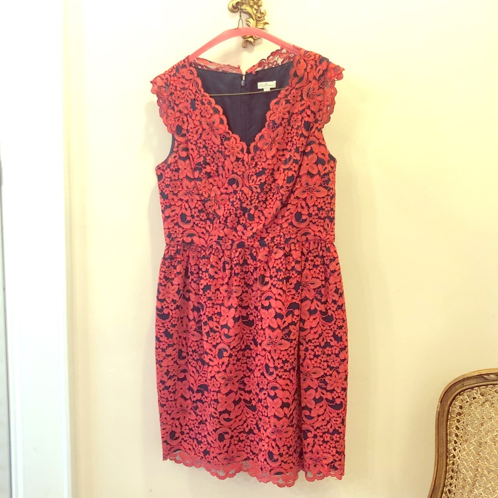 Shoshanna red & navy lace dress